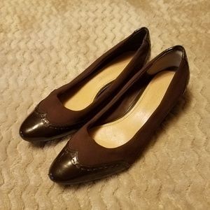 Brown comfy patented leather & suede